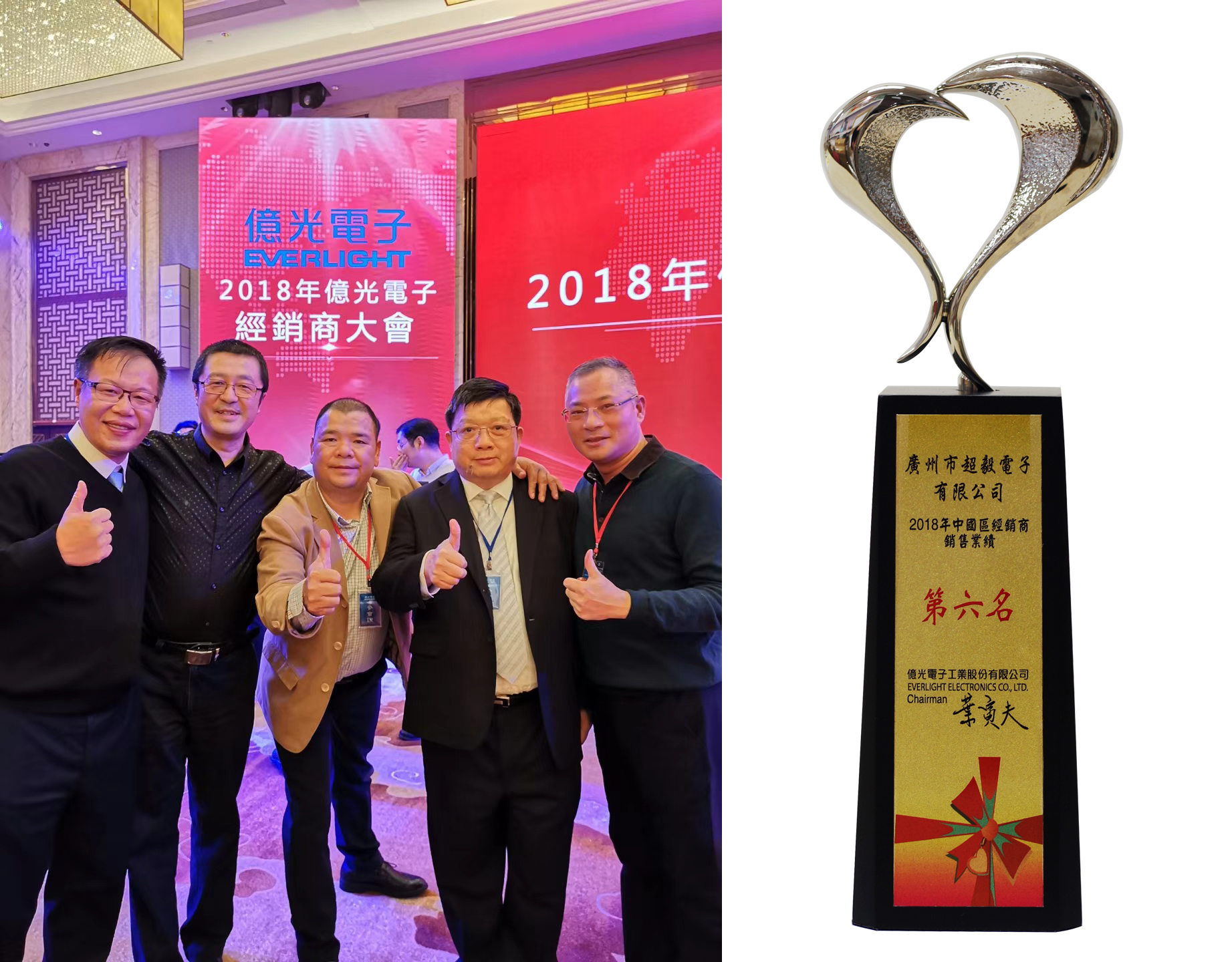 广州市超毅电子有限公司荣获亿光电子2018年中国区经销商销售业绩第六名