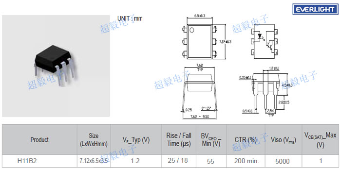亿光高速光耦H11B2尺寸与参数