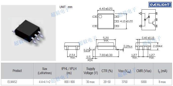 亿光光耦ELM452尺寸