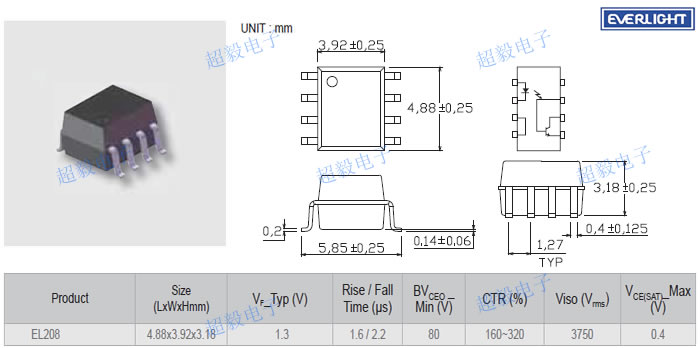 亿光光耦EL208尺寸