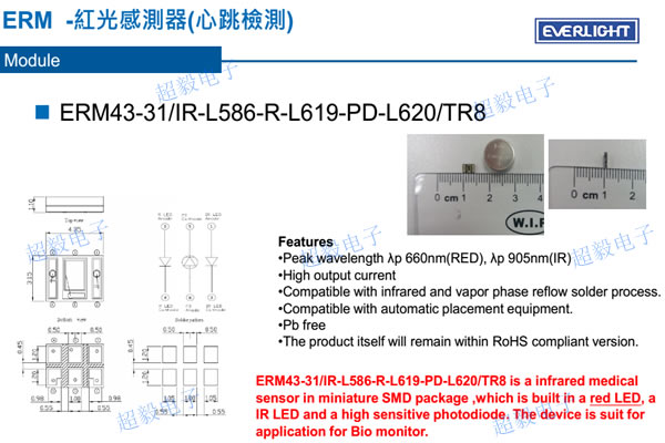 亿光红光感测器ERM43-31/IR-L586-R-L619-PD-L620/TR8尺寸与参数
