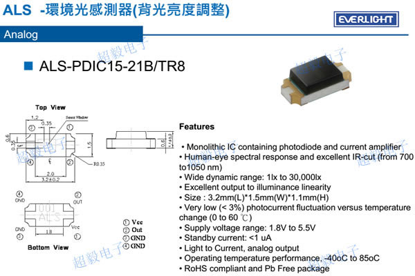 亿光环境光感测器ALS-PDIC15-21B/TR8尺寸与参数