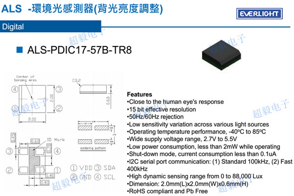 亿光环境光感测器ALS-PDIC17-57B-TR8尺寸与参数
